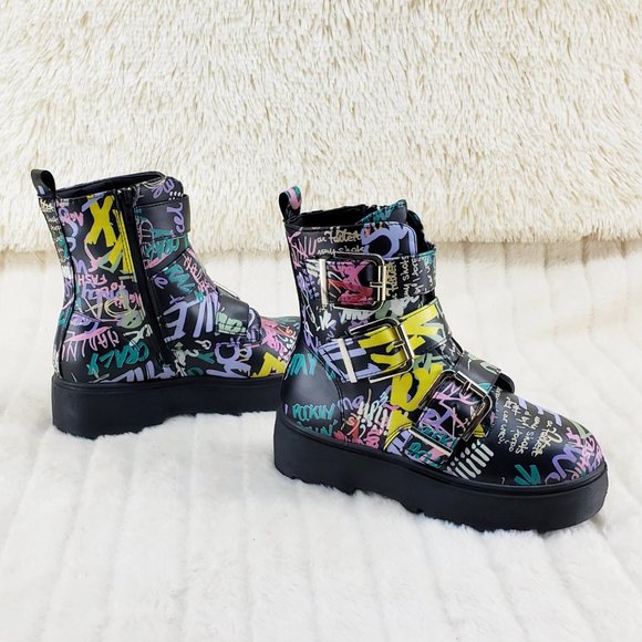 Yoki Multicolor Graffiti Ankle Boots - Picture 3 of 16